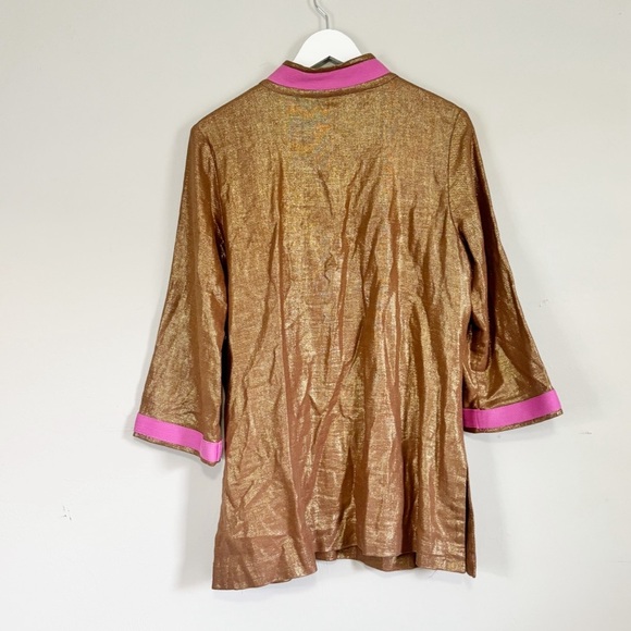 BOO GEMES Women’s Brown Gold Pink Linen Blend Lagenlook Tunic Dress Size Large - Picture 3 of 7